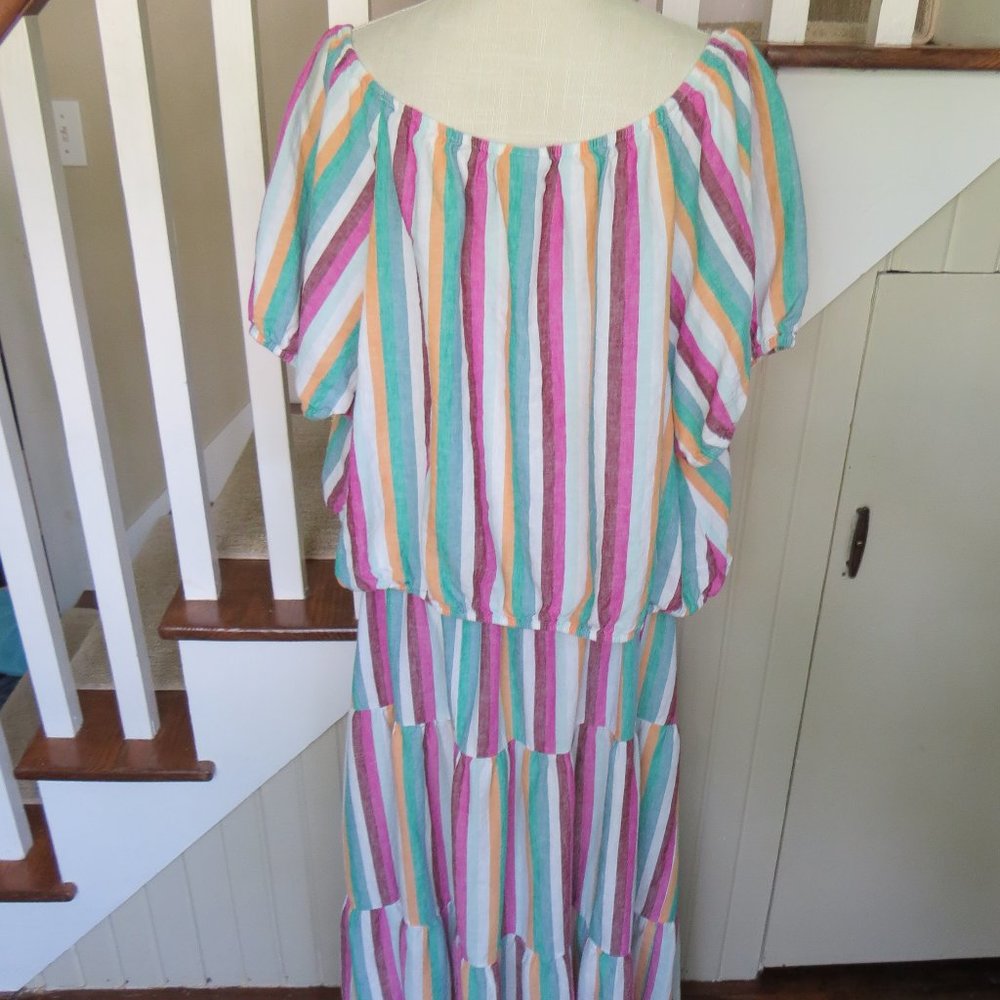 Ava & Viv Linen Blend Colorful Striped Skirt and Top Set - Top 4X/ Skirt 3X - Picture 7 of 12
